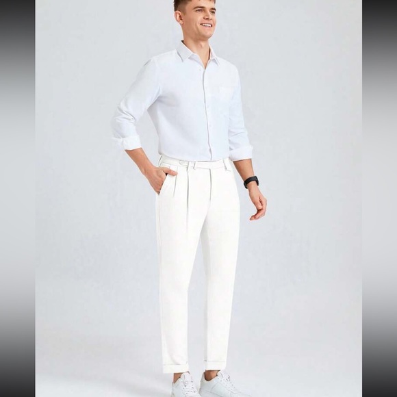 Manfinity Mode Men Fold Pleated Detail Slant Pocket Suit Pants - Picture 3 of 4